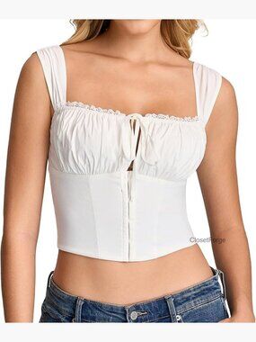 Lace Corset Top Square Neck Tie Bustier Y2k Going Out Crop Top